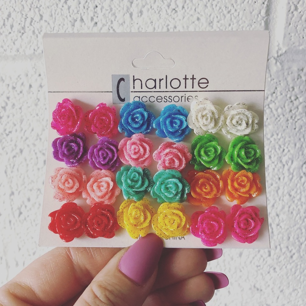 Charlotte Accessories 12pk rose glitter earrings